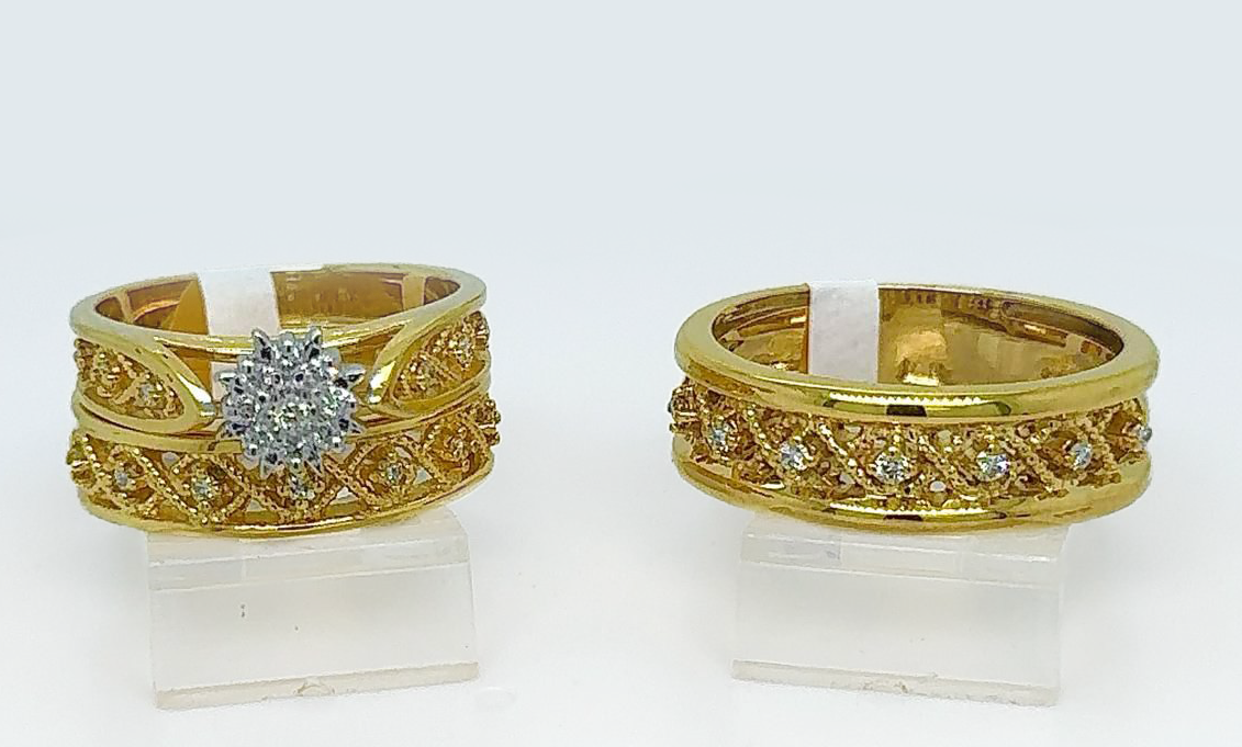 Gold His and Her Wedding Set